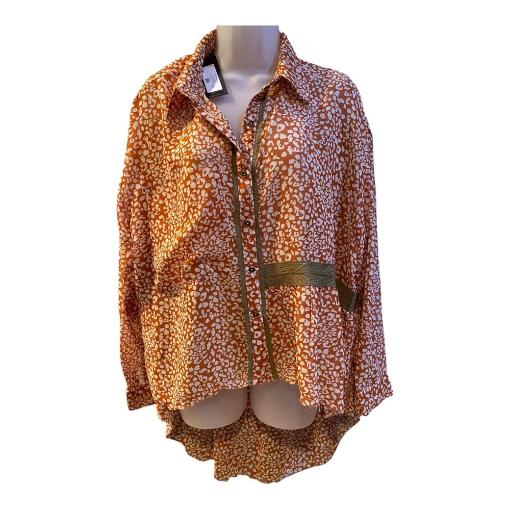 New One Teaspoon Shirt S Prowler Lunar  Top Animal Print Oversized Sheer Boho